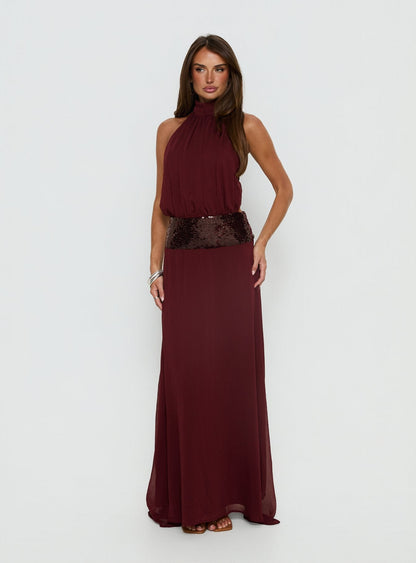 Linnet Sequin Dress with Halter Neck and Drop Waist