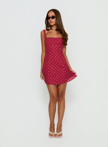Madeline Red Dress with Polka Dots and Halter Neckline