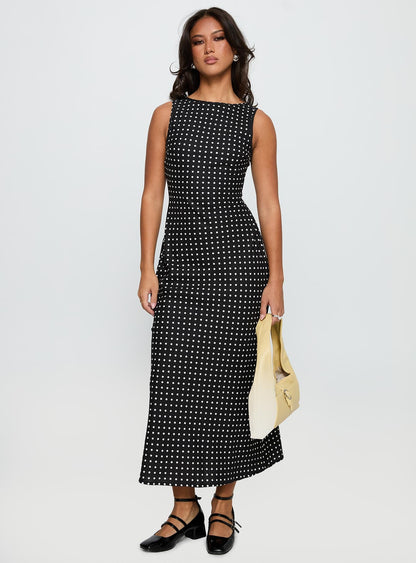 Idalia Black Dress with Polka Dots and Linen Blend