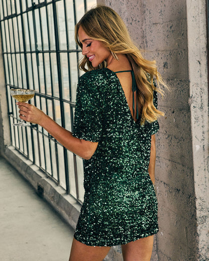Coco Sequin Dress with Collar and Button Front