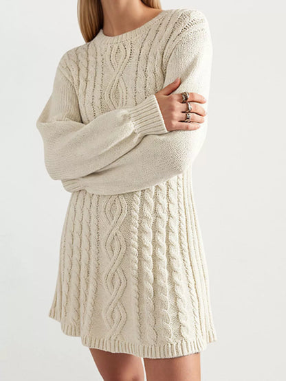 Elke Sweater Dress with Cable Knit and Puff Sleeves