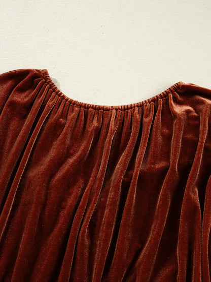 Perrine Velvet Dress with Puff Sleeves and Deep V Neck