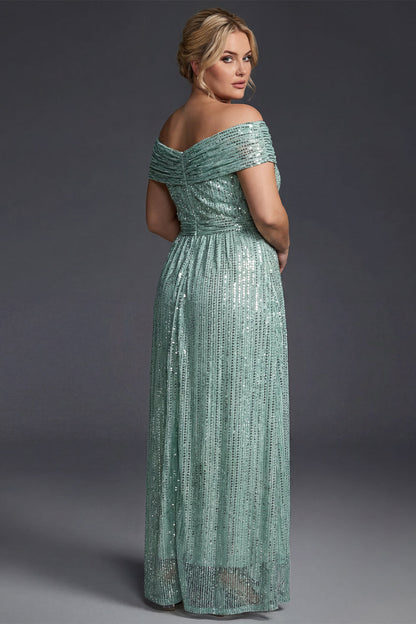 Gaia Sequin Dress with Off-Shoulder Neck and Empire Waist