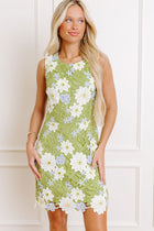 Patrice Green Dress with Floral Crochet and Mini Length