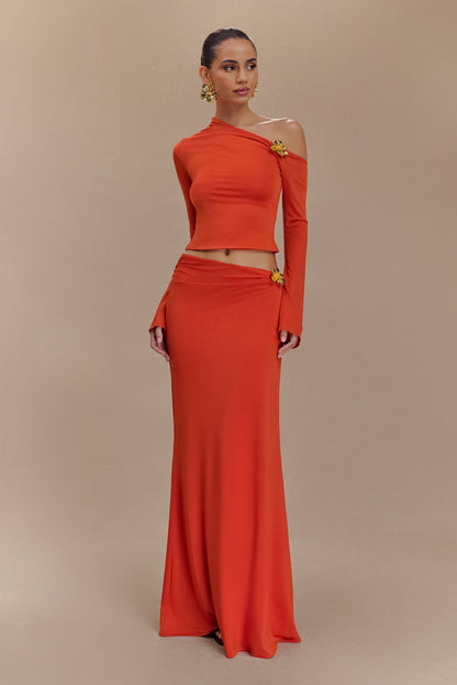 Amalie Skirt with Asymmetric Waist and Floral Hardware
