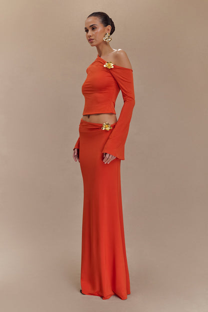 Amalie Skirt with Asymmetric Waist and Floral Hardware