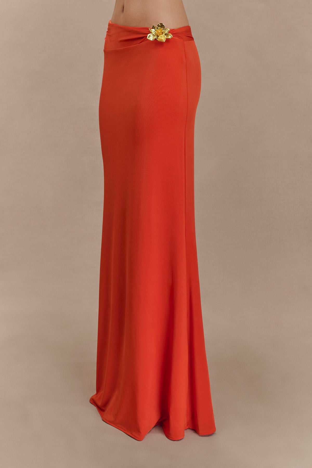Amalie Skirt with Asymmetric Waist and Floral Hardware