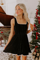 Cleo Velvet Dress with Square Neck and Flared Skirt