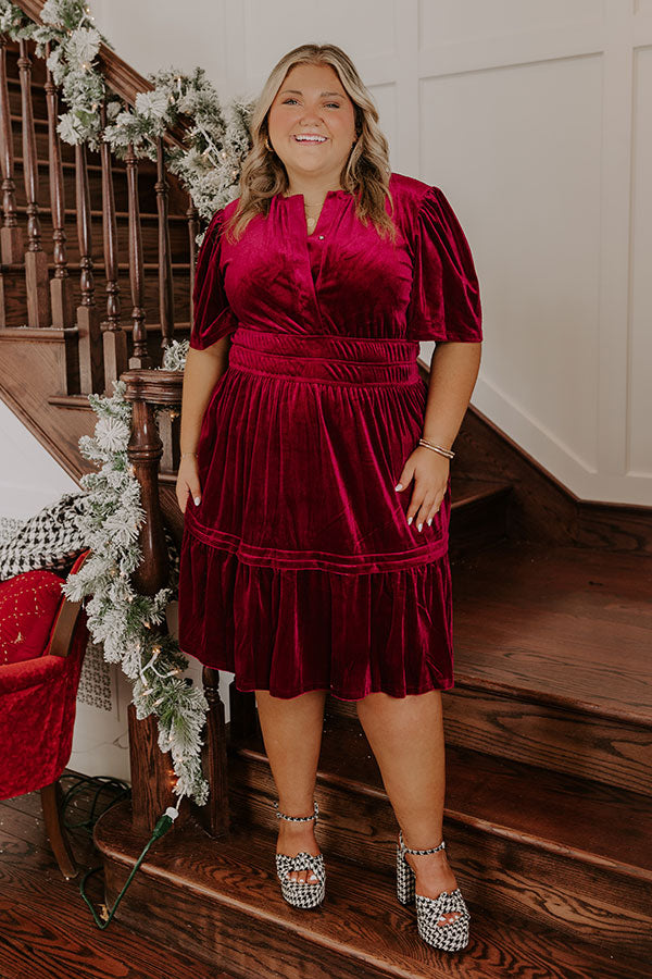 Esther Velvet Dress with Puff Sleeves and Tiered Skirt