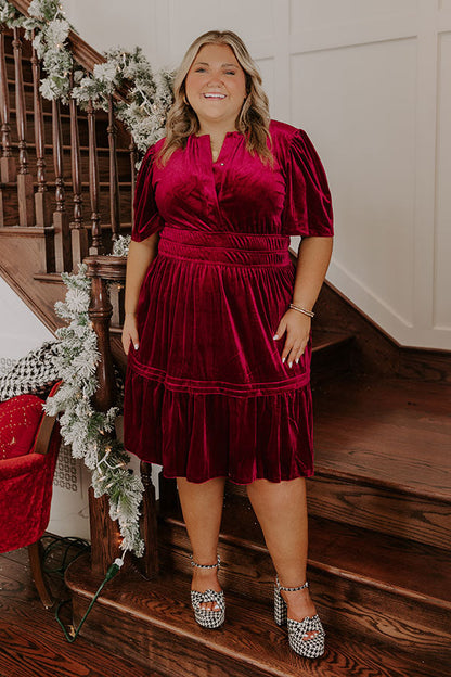 Esther Velvet Dress with Puff Sleeves and Tiered Skirt