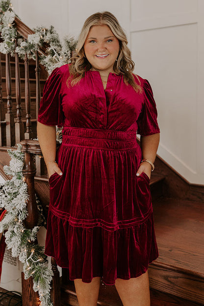 Esther Velvet Dress with Puff Sleeves and Tiered Skirt