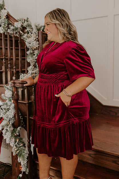 Esther Velvet Dress with Puff Sleeves and Tiered Skirt
