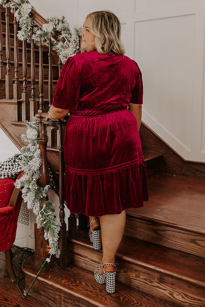 Esther Velvet Dress with Puff Sleeves and Tiered Skirt