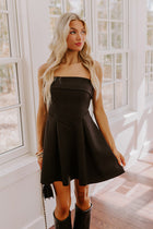 Selma Black Mini Dress with Square Neck and Flared Skirt