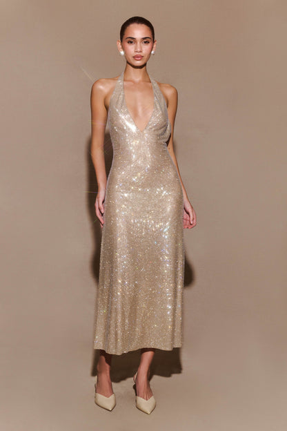 Genie Diamante Halter Midi Dress