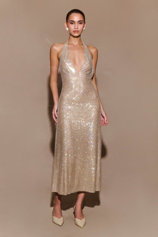 Genie Diamante Halter Midi Dress