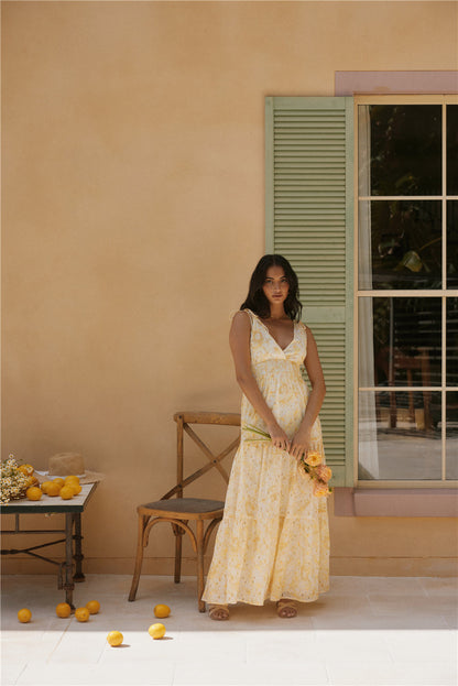 Paris Sunny Maxi Beach Dress in Yellow