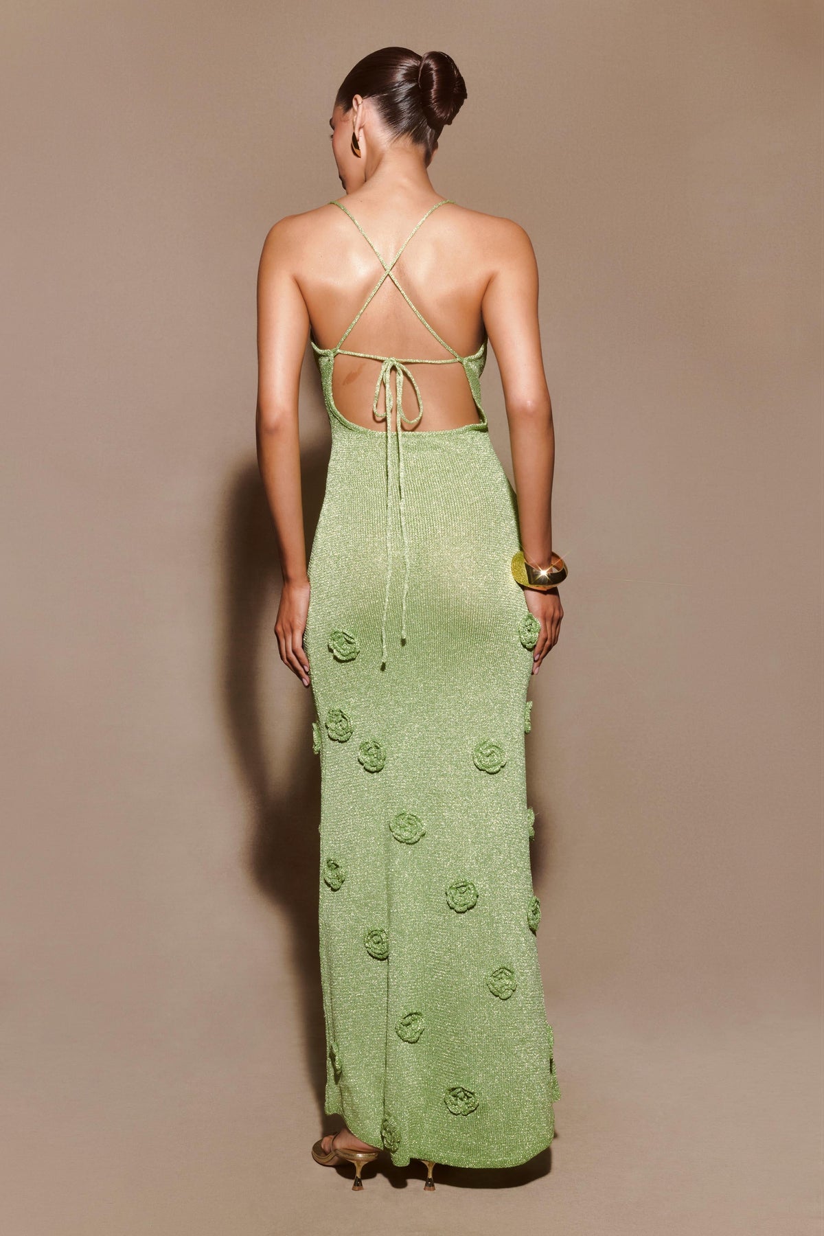 Zoe Knit Dress with Metallic Finish and Open Back