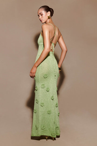 Zoe Knit Dress with Metallic Finish and Open Back