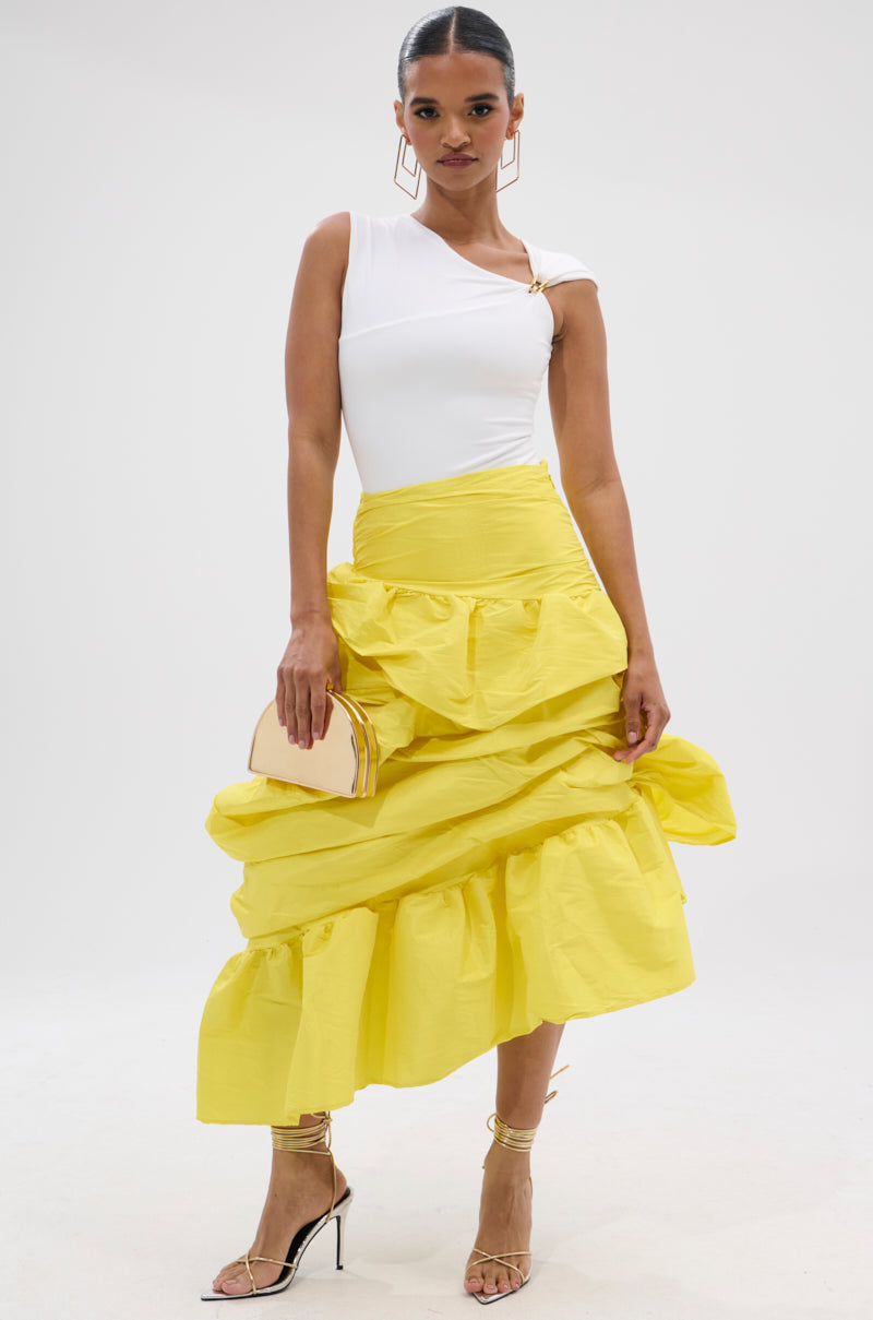 Arlette Skirt with Gathered Ruffle and Bold Colour