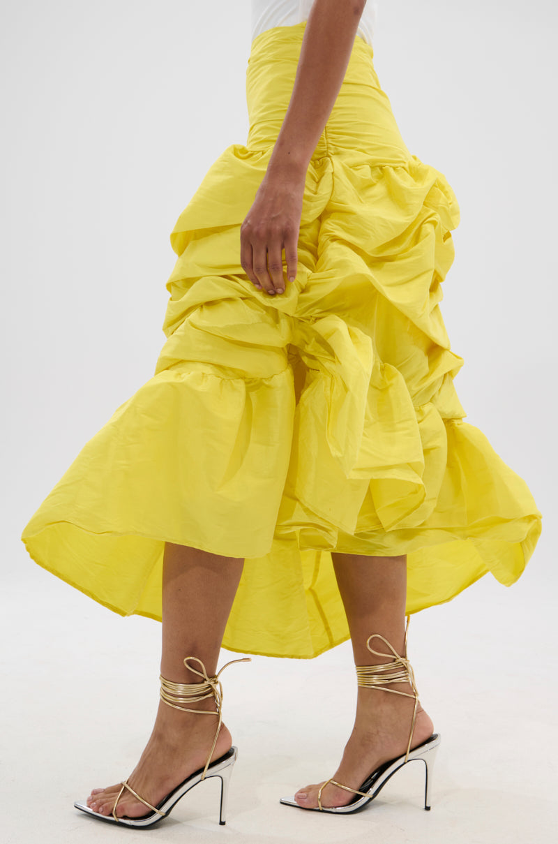 Arlette Skirt with Gathered Ruffle and Bold Colour