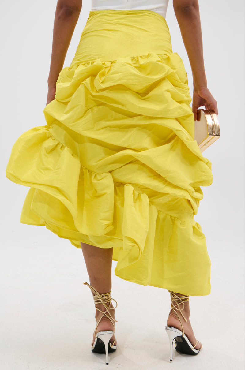 Arlette Skirt with Gathered Ruffle and Bold Colour