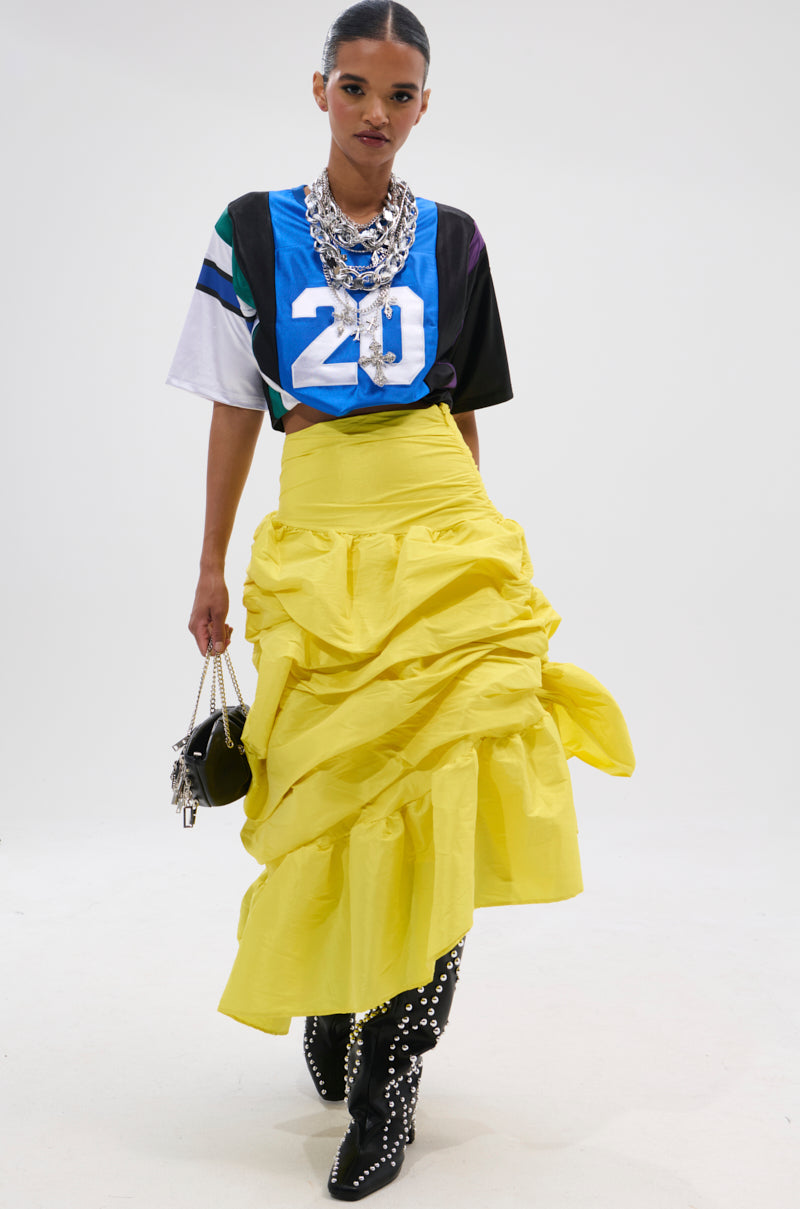 Arlette Skirt with Gathered Ruffle and Bold Colour