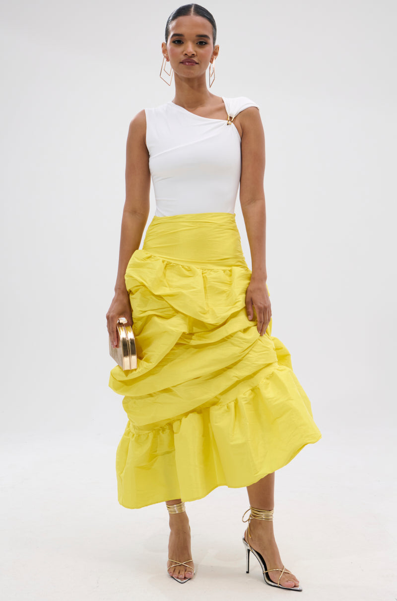 Arlette Skirt with Gathered Ruffle and Bold Colour