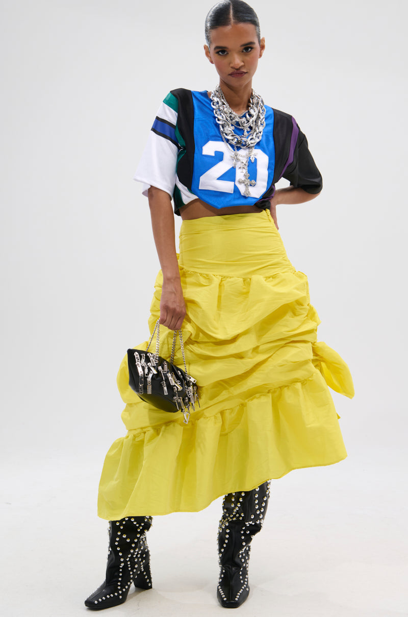 Arlette Skirt with Gathered Ruffle and Bold Colour