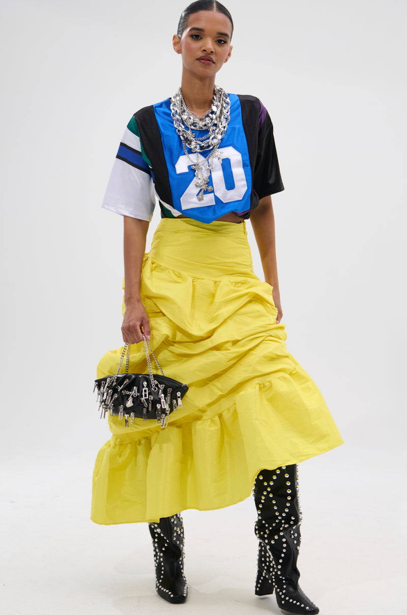 Arlette Skirt with Gathered Ruffle and Bold Colour