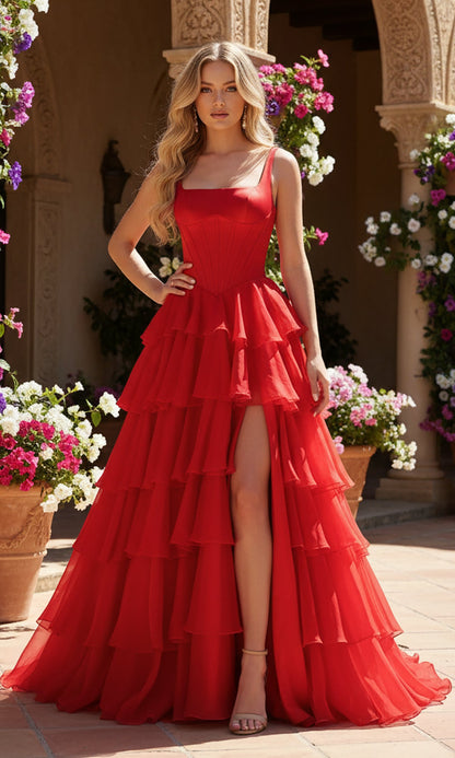 Desiree Formal Dress with Tiered Tulle and Strapless Neck