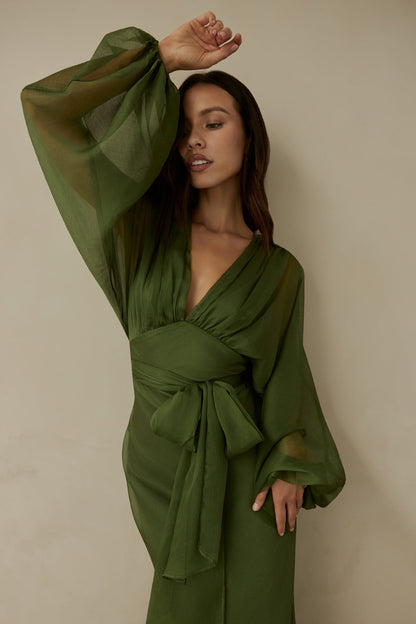 Mabel Long Sleeve Dress with Wrap Front and Tie Waist