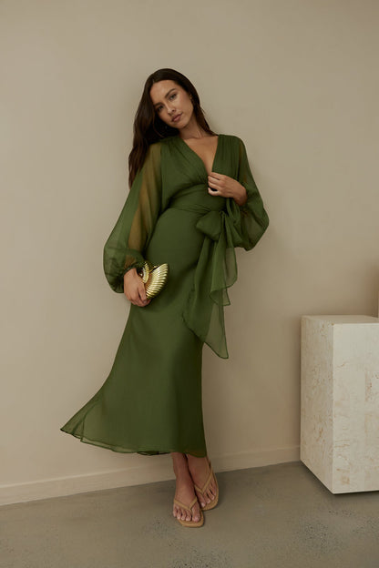 Mabel Long Sleeve Dress with Wrap Front and Tie Waist