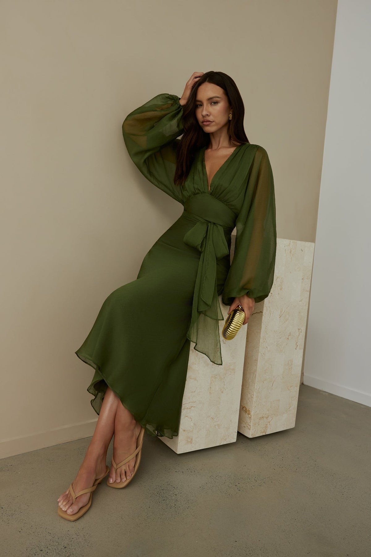 Mabel Long Sleeve Dress with Wrap Front and Tie Waist