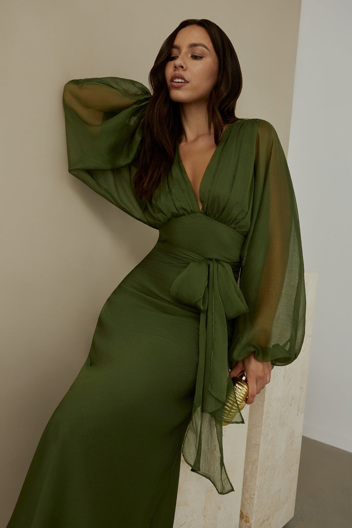 Mabel Long Sleeve Dress with Wrap Front and Tie Waist