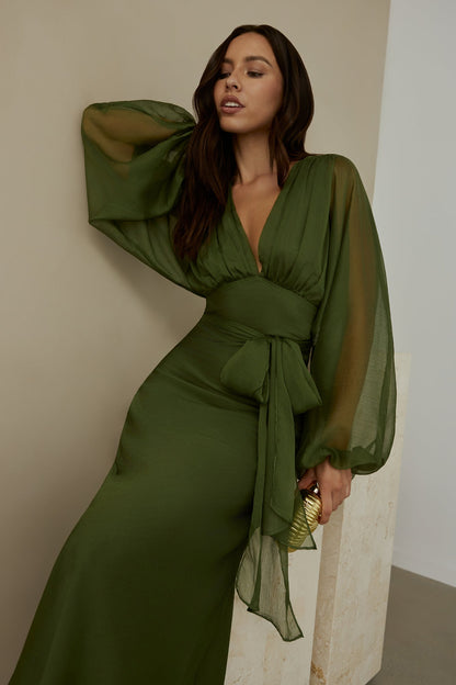 Mabel Long Sleeve Dress with Wrap Front and Tie Waist