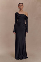 Pia Long Sleeve Dress with Off-Shoulder Satin Neckline