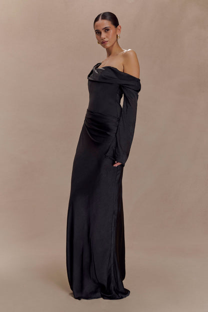 Pia Long Sleeve Dress with Off-Shoulder Satin Neckline