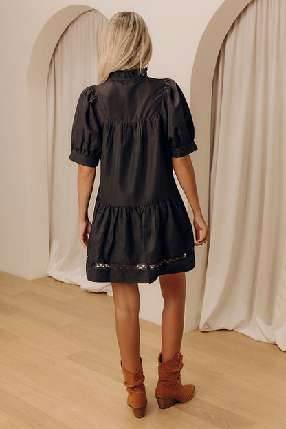 Lark Black Mini Dress with Puff Sleeves and Tiered Skirt