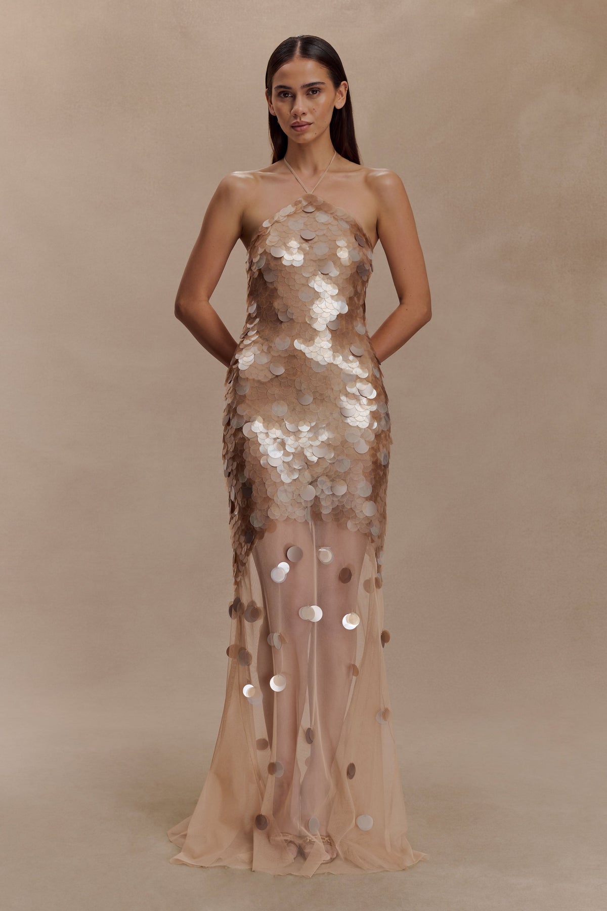 Jenny Hand-Embellished Gold Evening Dress