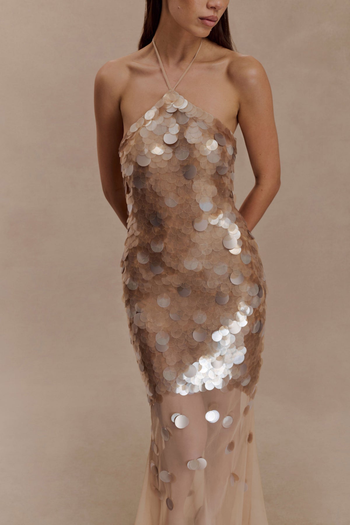 Jenny Hand-Embellished Gold Evening Dress