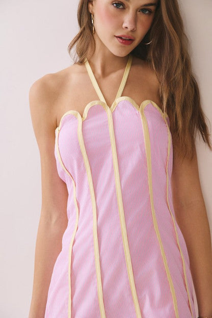 Lenny Scalloped Linen Halter Mini Dress