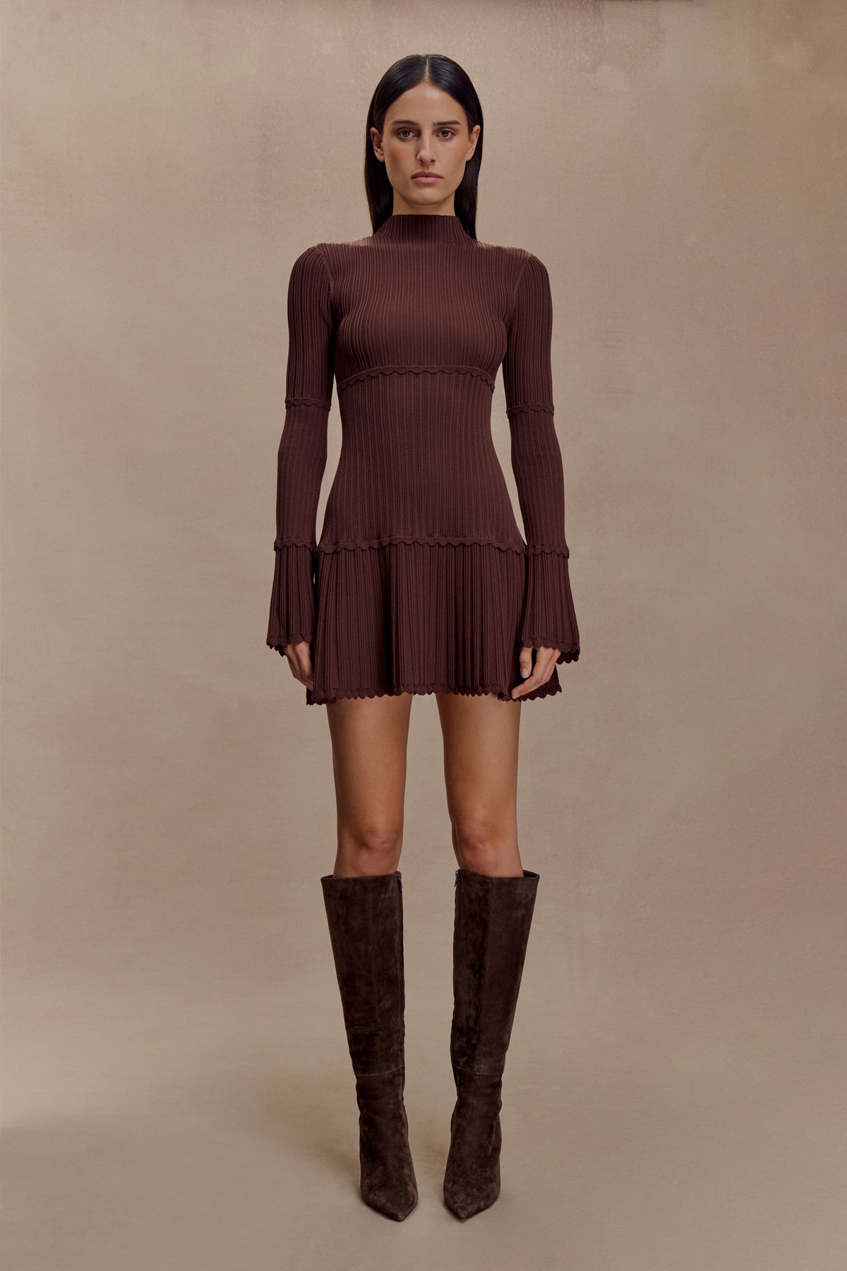 Signe Knit Dress with High Neck and Pleated Hem
