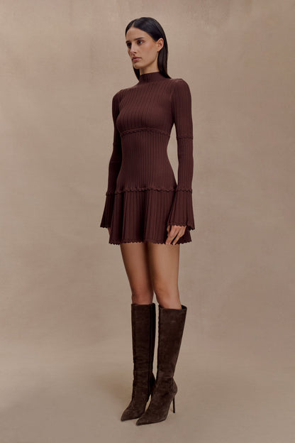 Signe Knit Dress with High Neck and Pleated Hem