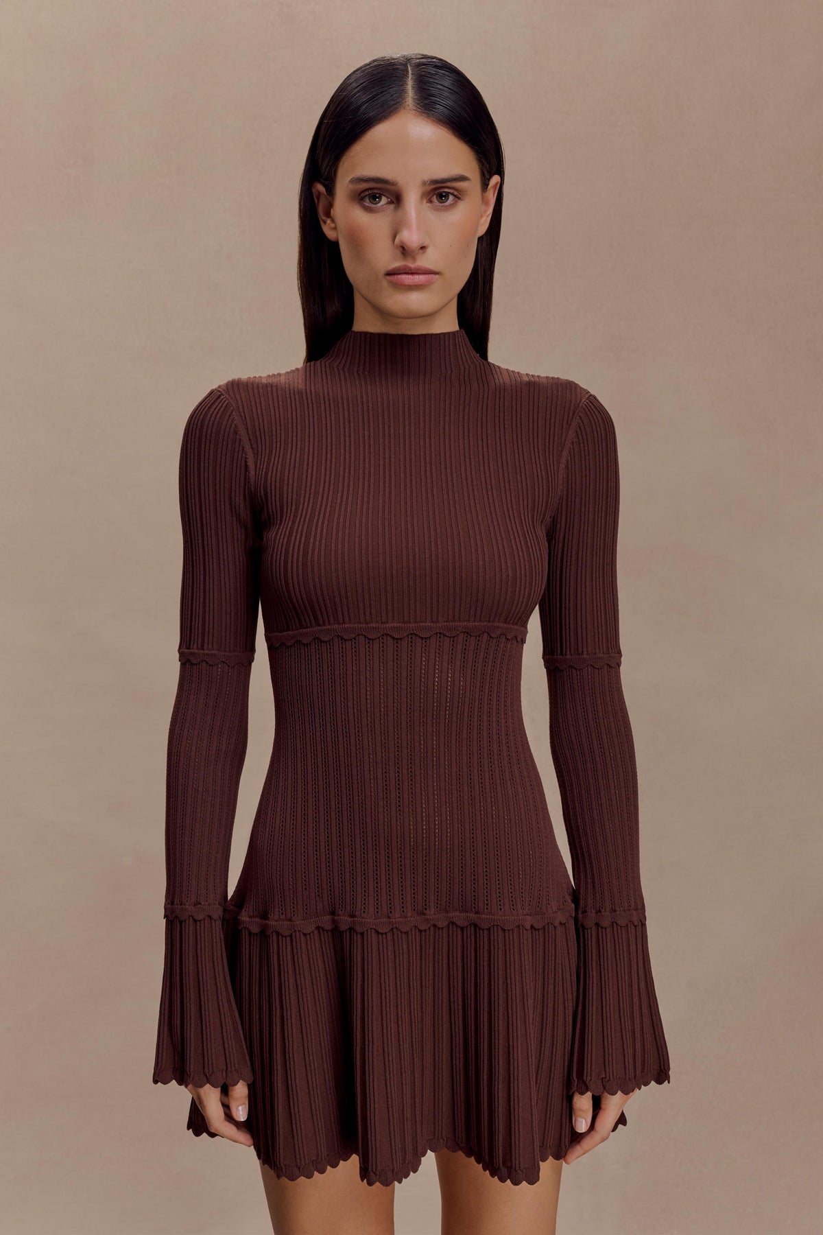 Signe Knit Dress with High Neck and Pleated Hem