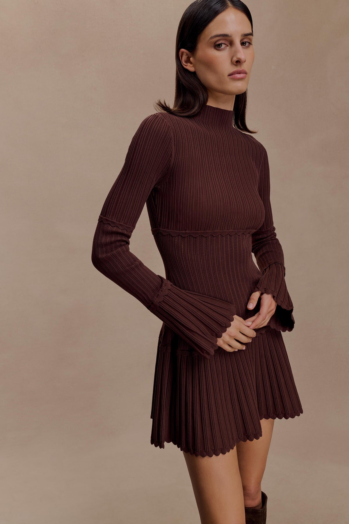 Signe Knit Dress with High Neck and Pleated Hem