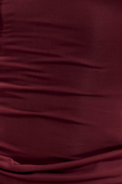Susanna Burgundy Dress with One Shoulder and Scarf Detail