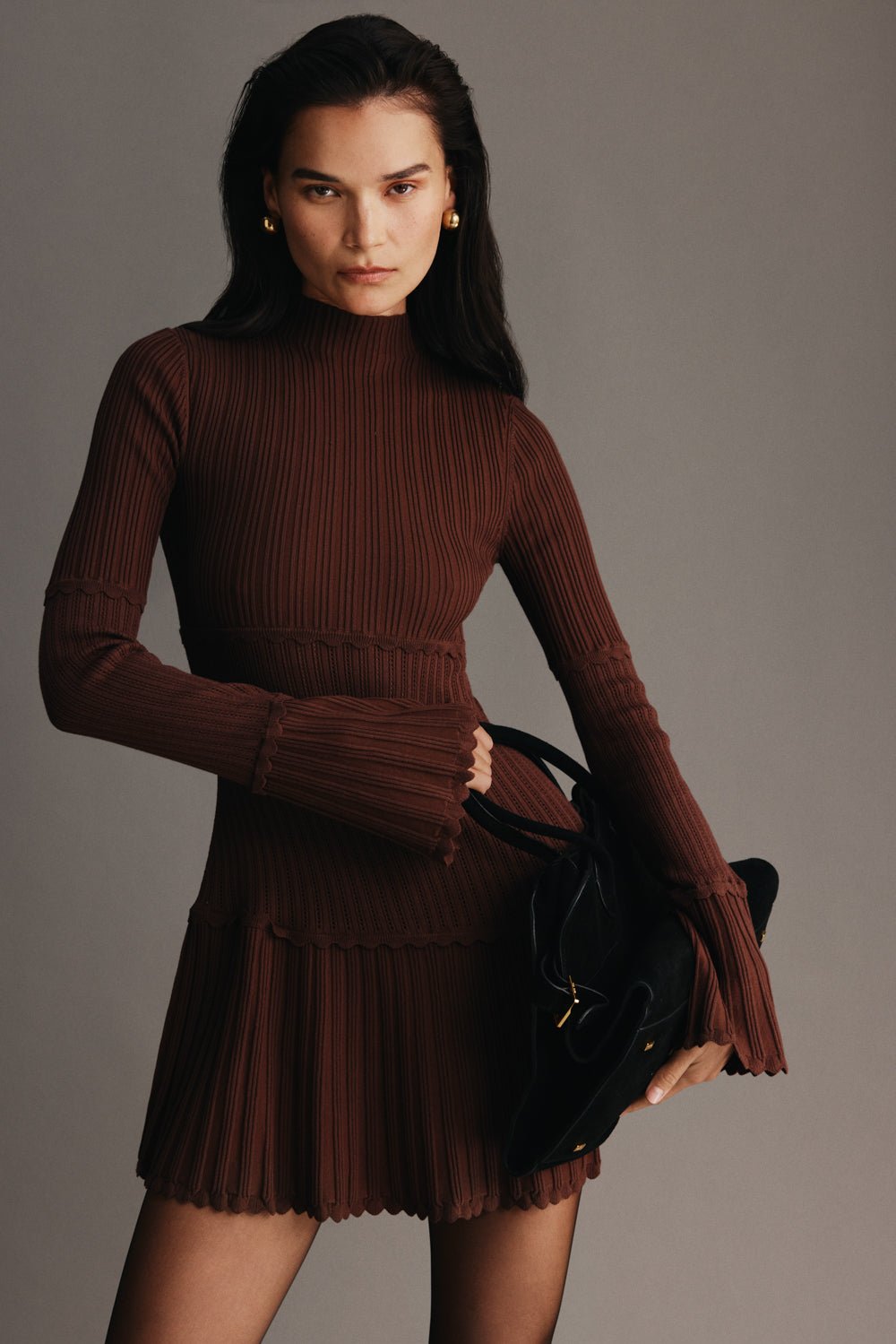 Signe Knit Dress with High Neck and Pleated Hem