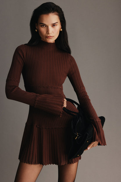 Signe Knit Dress with High Neck and Pleated Hem