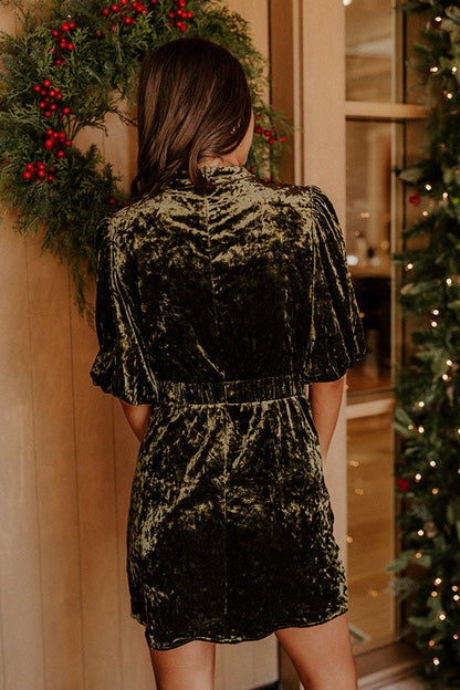 Renata Velvet Dress with Ruched Waist and Puff Sleeves